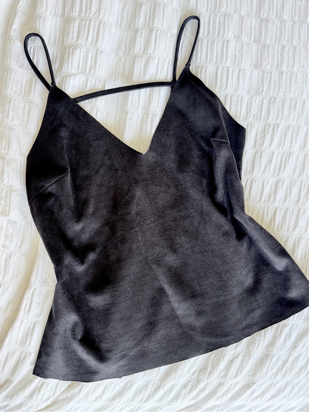 Black Suede V-Neck Spaghetti Strap Top
